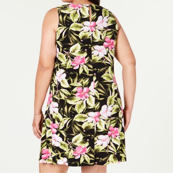 Kasper | Black Pink Green Hibiscus Dress - Picture 2 of 10